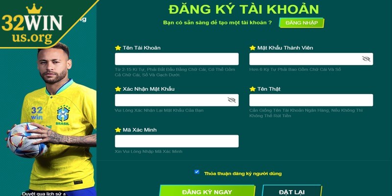 Đăng ký tài khoản bước đầu tiên để bạn trở thành hội viên 32WIN